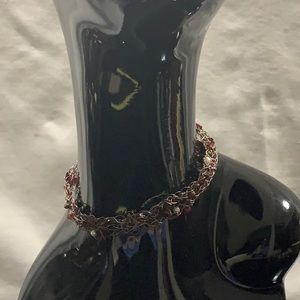 Crochet silver choker with red stones and pearls